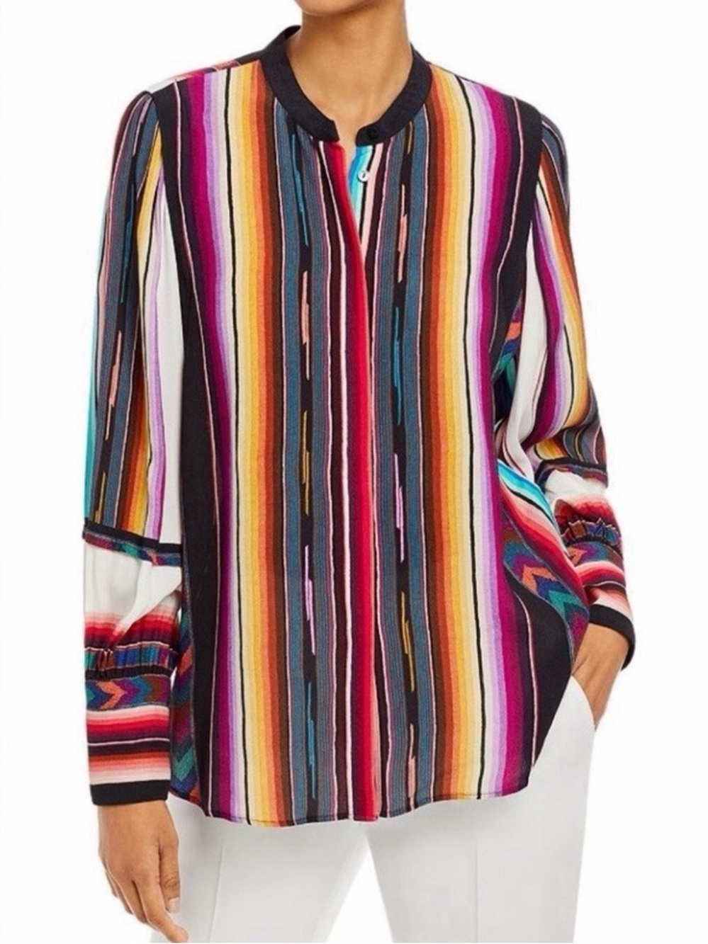 Kobi Halperin Women's Magenta Multi Felina Striped Long Sleeve Blouse Top large